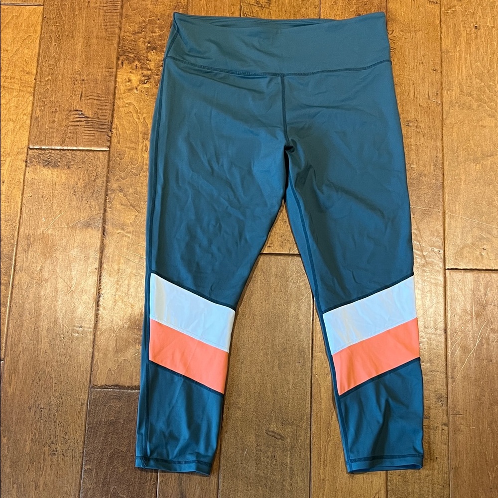 ZYIA Teal and Coral Block Leggings